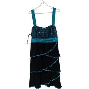Taboo Mini Evening‎ Dress Black Blue Womens 3X Sleeveless Tiered Sequin Layered